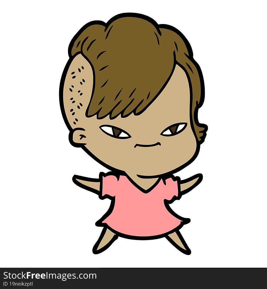 cute cartoon girl with hipster haircut. cute cartoon girl with hipster haircut