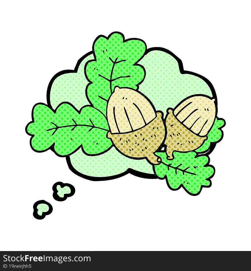 thought bubble cartoon acorns and leaves