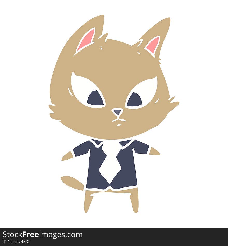 confused flat color style cartoon business cat