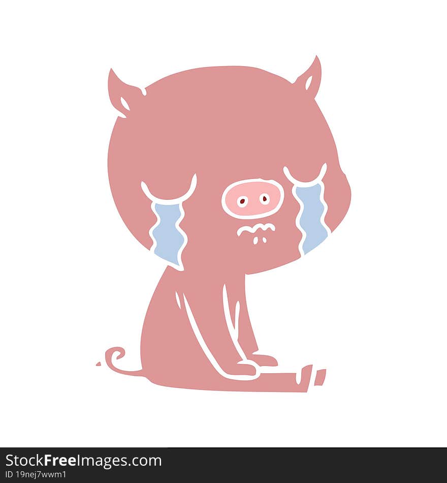 flat color style cartoon pig crying