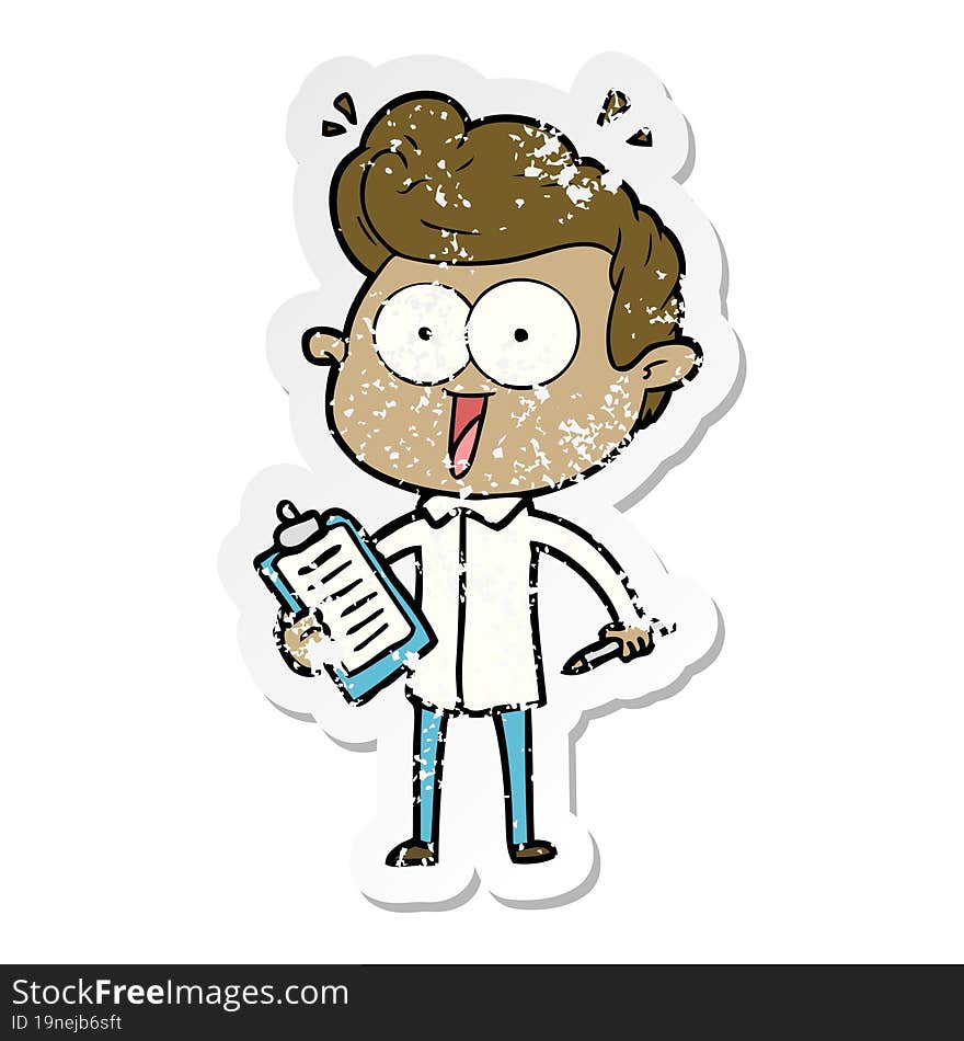 Distressed Sticker Of A Cartoon Staring Man