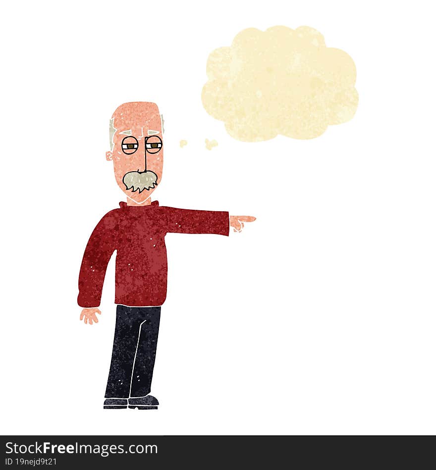 cartoon old man gesturing Get Out! with thought bubble