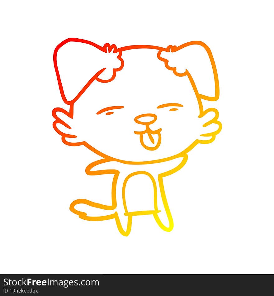 warm gradient line drawing cartoon dog sticking out tongue