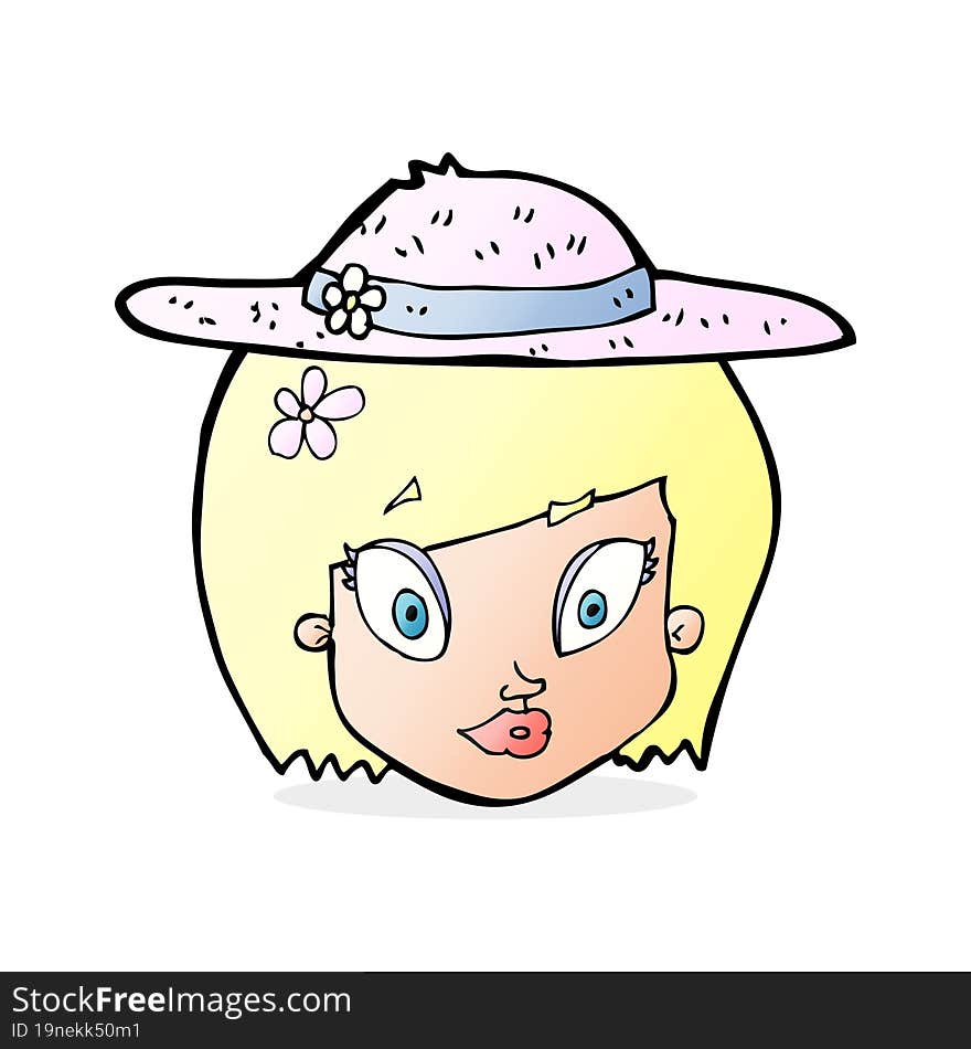 cartoon woman wearing summer hat