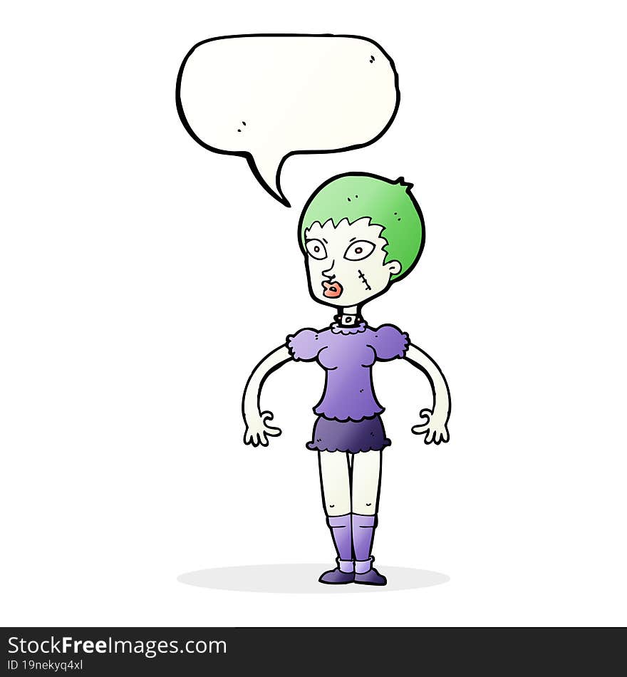 cartoon zombie monster woman with speech bubble