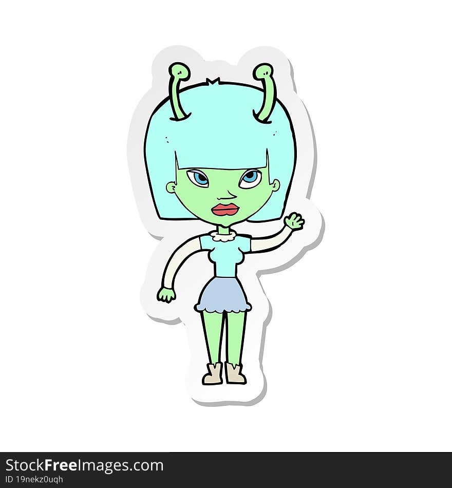 Sticker Of A Cartoon Alien Woman