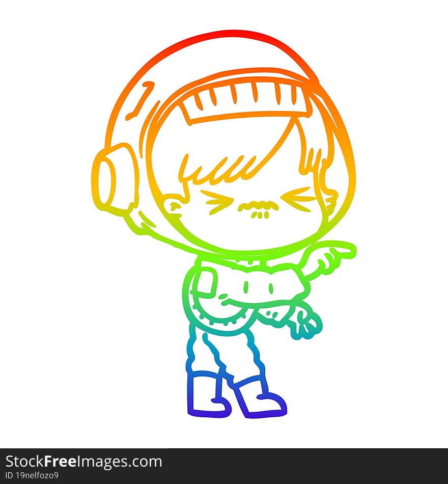 rainbow gradient line drawing of a cartoon astronaut woman