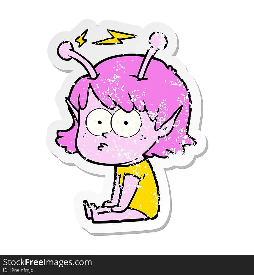 distressed sticker of a cartoon alien girl