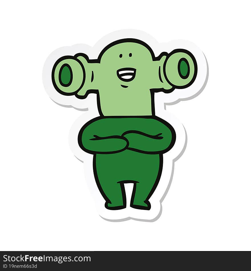 sticker of a friendly cartoon alien