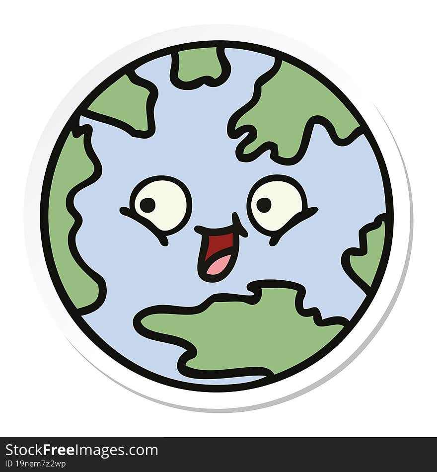 Sticker Of A Cute Cartoon Planet Earth