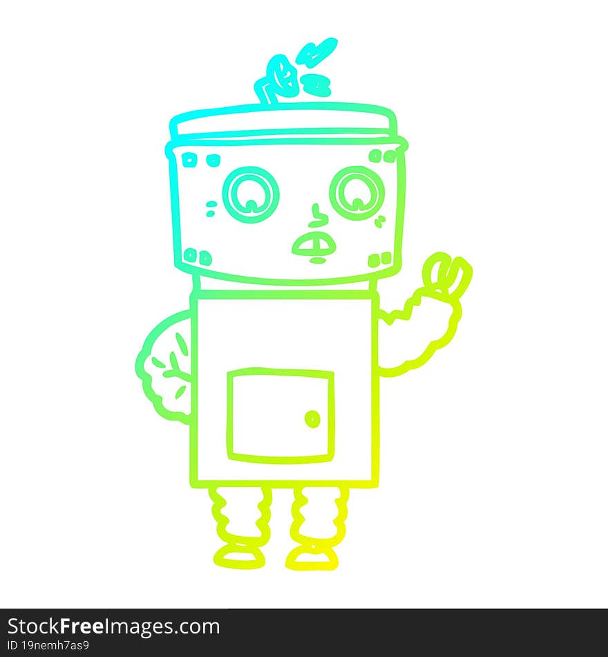 cold gradient line drawing of a cartoon robot