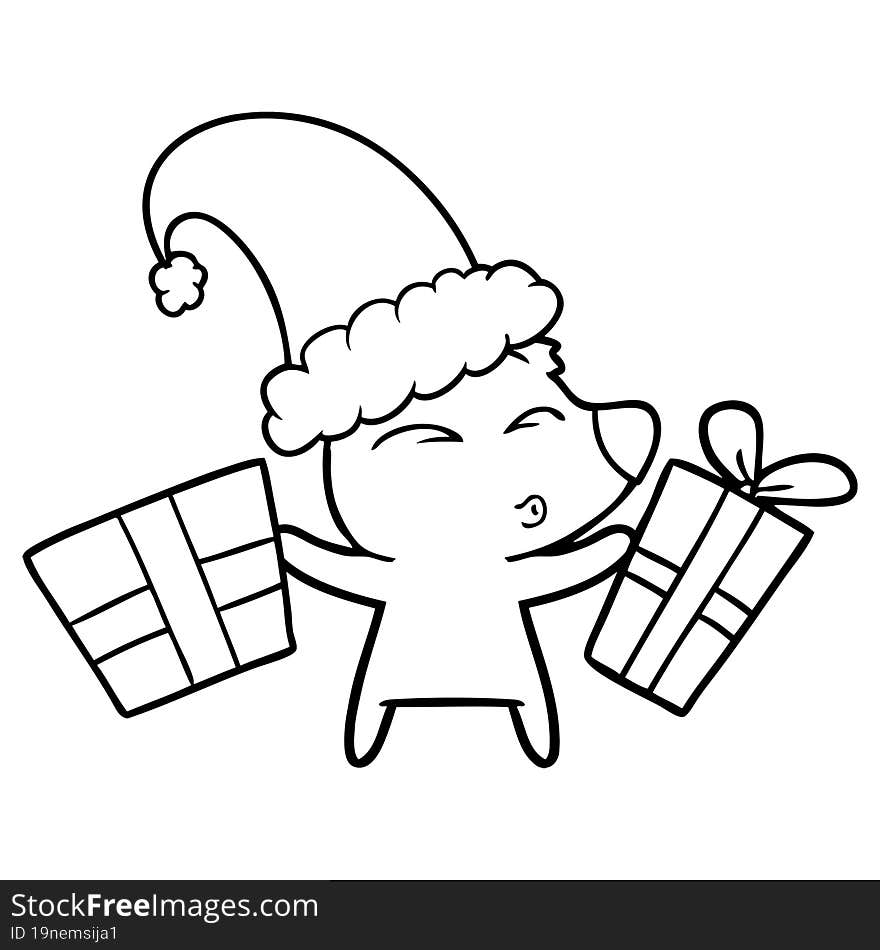 cartoon whistling bear with xmas gifts. cartoon whistling bear with xmas gifts