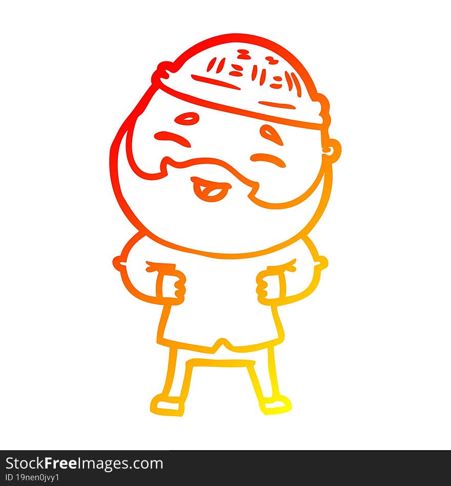 Warm Gradient Line Drawing Cartoon Happy Bearded Man