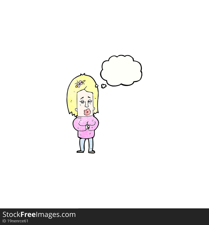 Funny Cartoon Woman With Thought Bubble