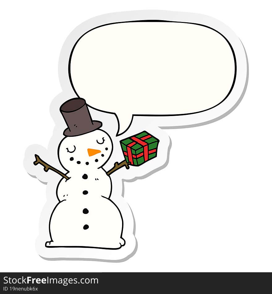 cartoon snowman with speech bubble sticker. cartoon snowman with speech bubble sticker