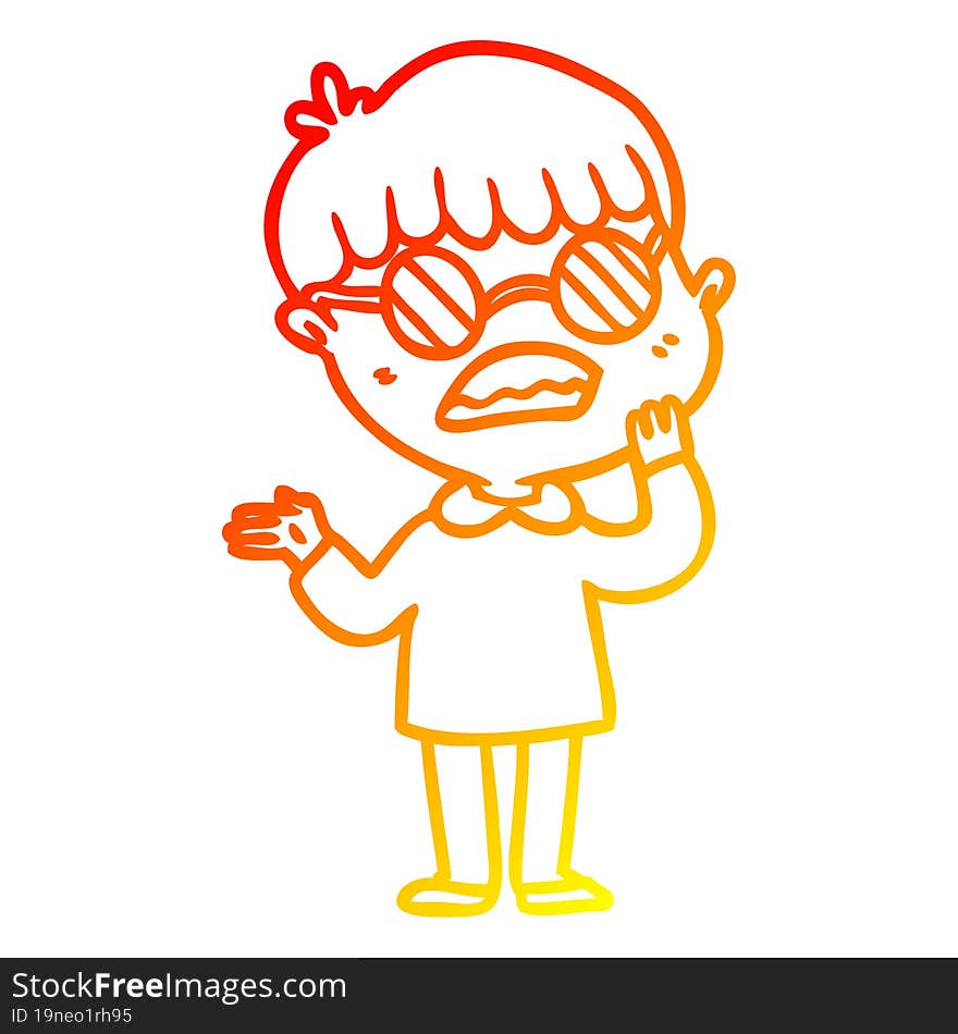 warm gradient line drawing cartoon confused boy wearing spectacles