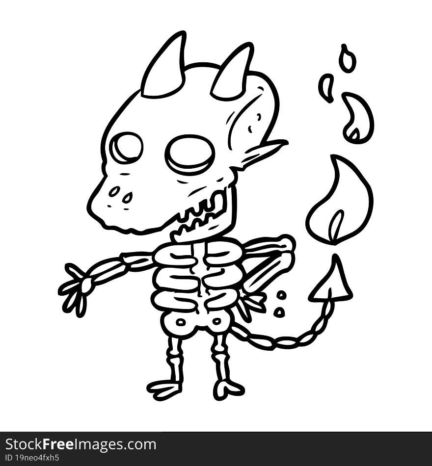 line drawing of a spooky skeleton demon. line drawing of a spooky skeleton demon