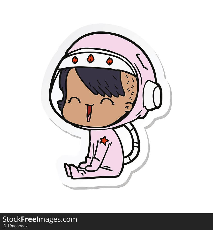 Sticker Of A Happy Cartoon Space Girl