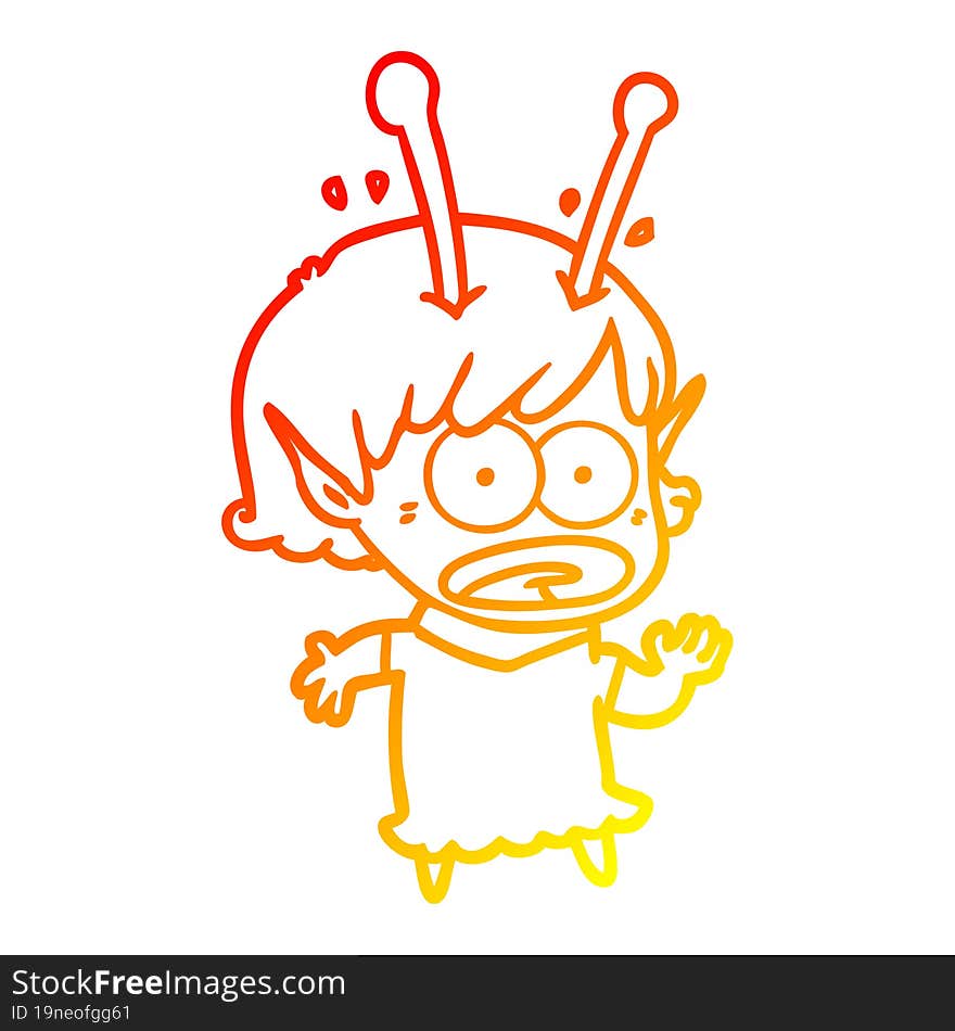 warm gradient line drawing cartoon shocked alien girl