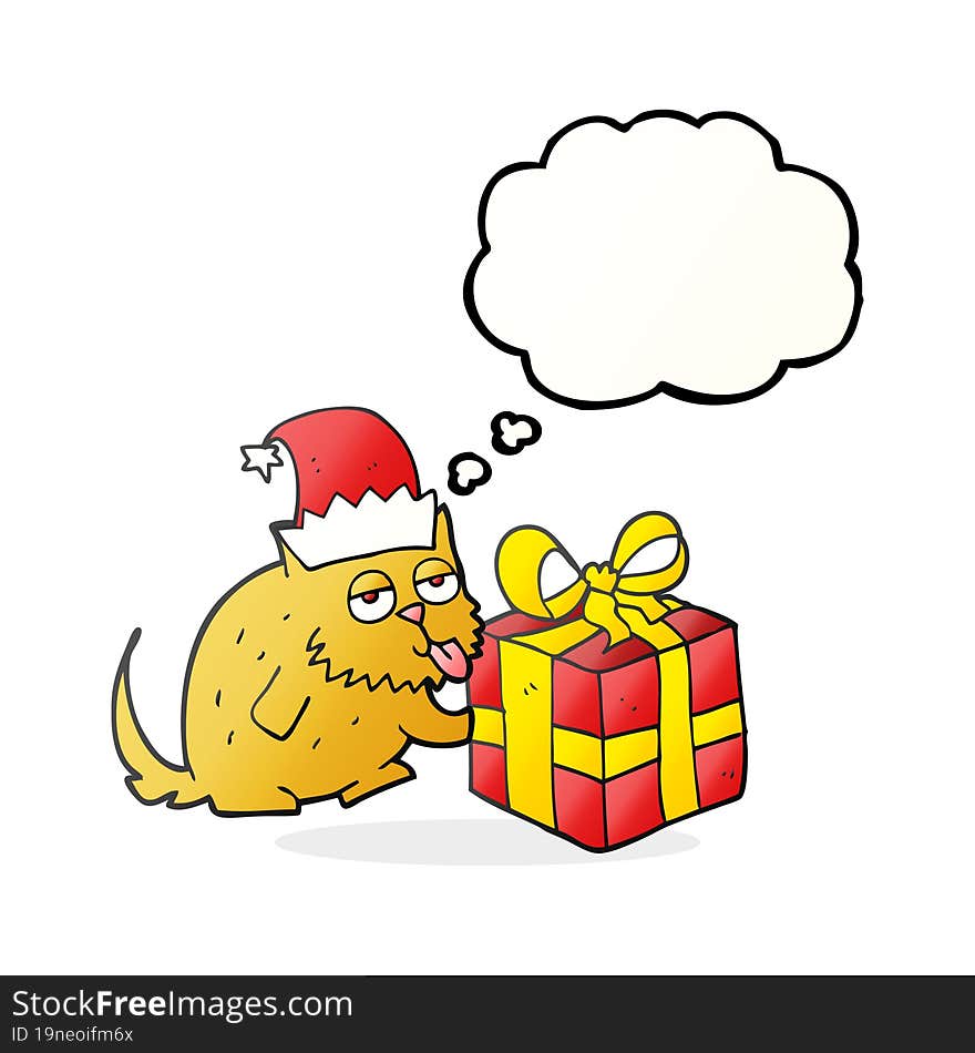 thought bubble cartoon cat with present