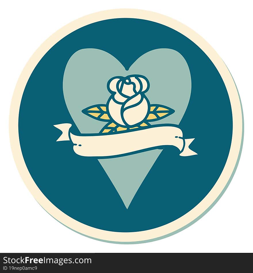 sticker of tattoo in traditional style of a heart rose and banner. sticker of tattoo in traditional style of a heart rose and banner