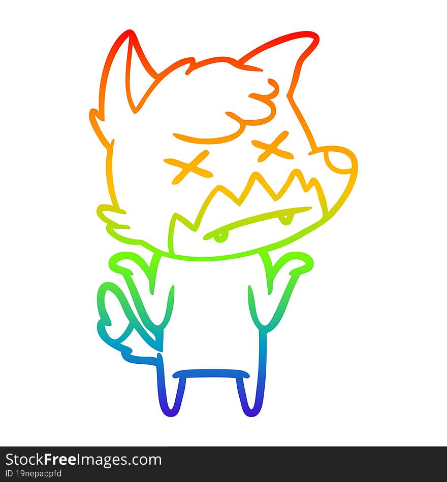 Rainbow Gradient Line Drawing Cartoon Dead Fox