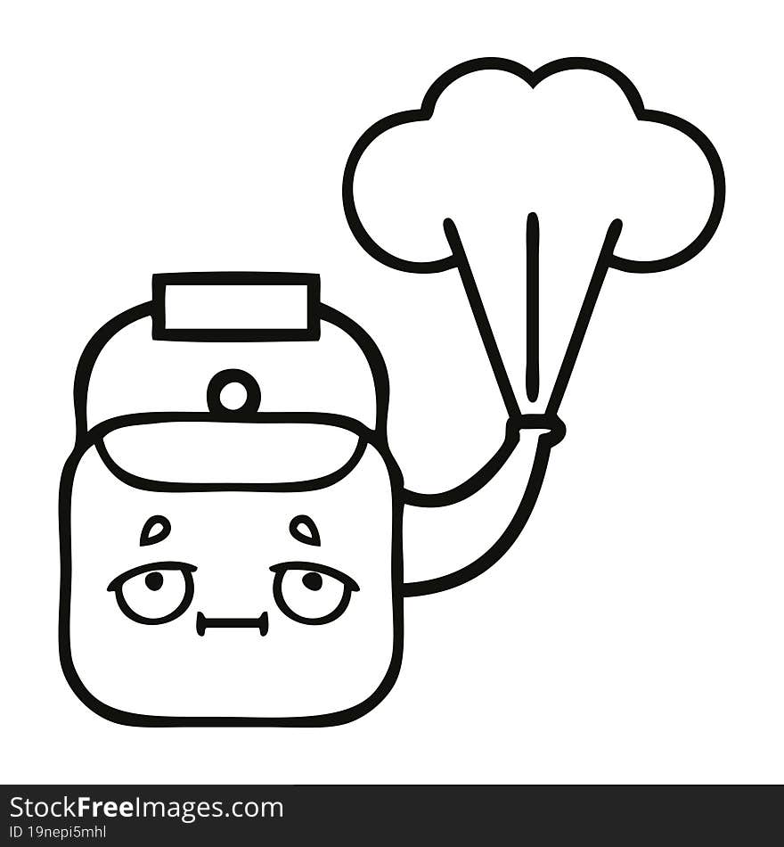 line drawing cartoon steaming kettle