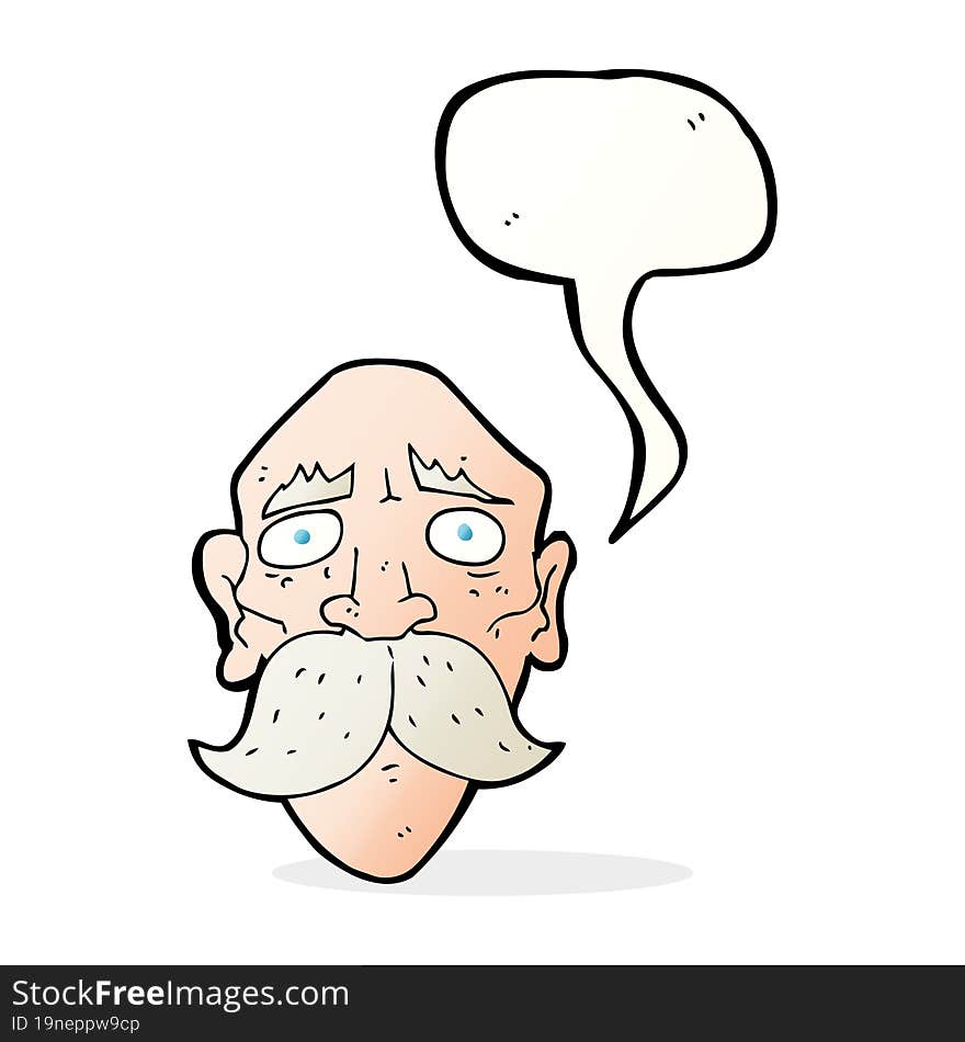 cartoon sad old man with speech bubble