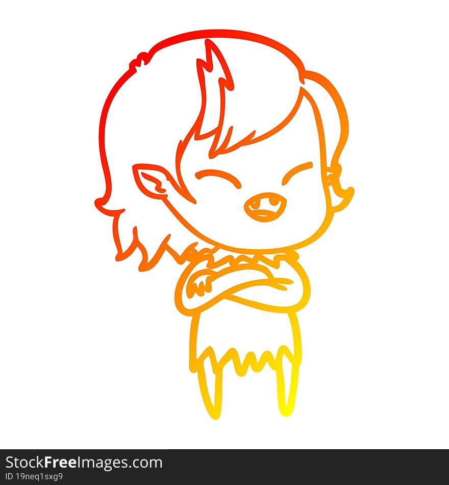 warm gradient line drawing cartoon laughing vampire girl