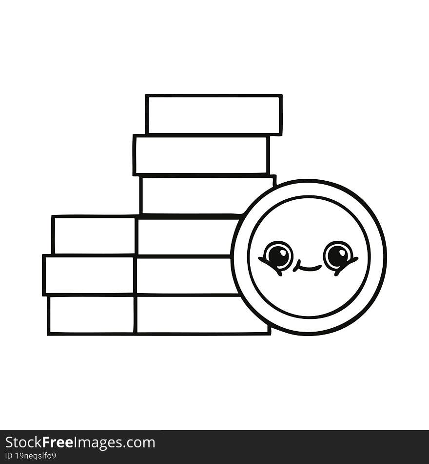 line drawing cartoon of a coins. line drawing cartoon of a coins