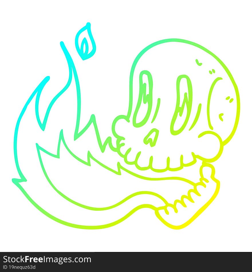 cold gradient line drawing cartoon flaming skull