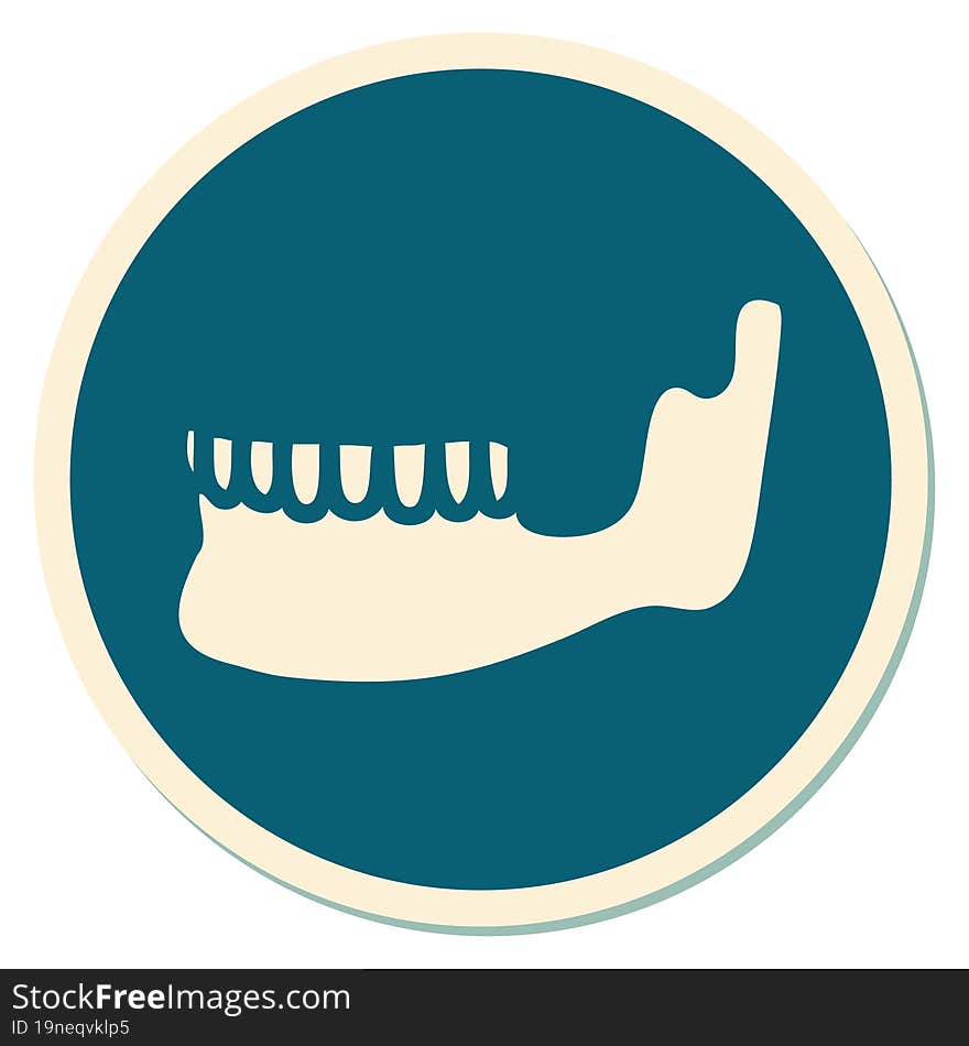 sticker of tattoo in traditional style of a skeleton jaw. sticker of tattoo in traditional style of a skeleton jaw