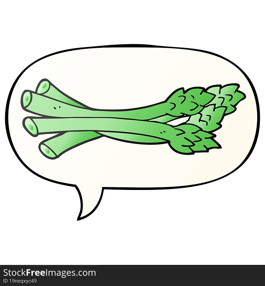 cartoon asparagus with speech bubble in smooth gradient style