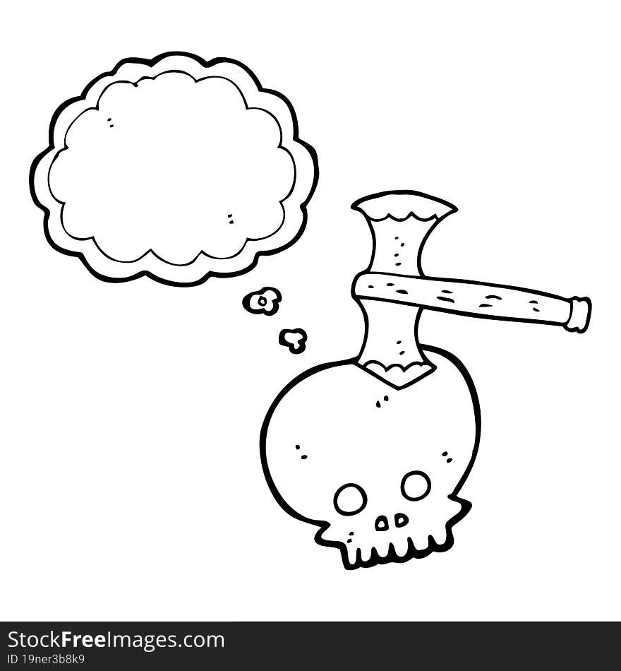 thought bubble cartoon axe in skull