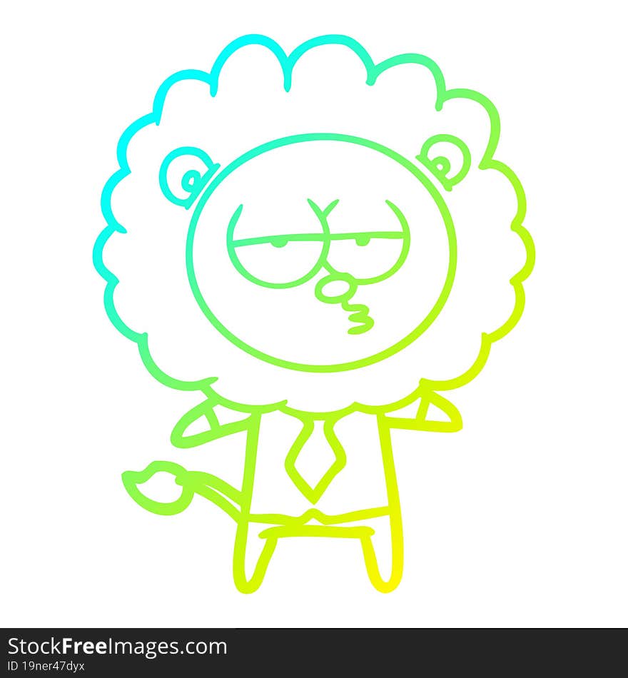 cold gradient line drawing cartoon bored lion office worker