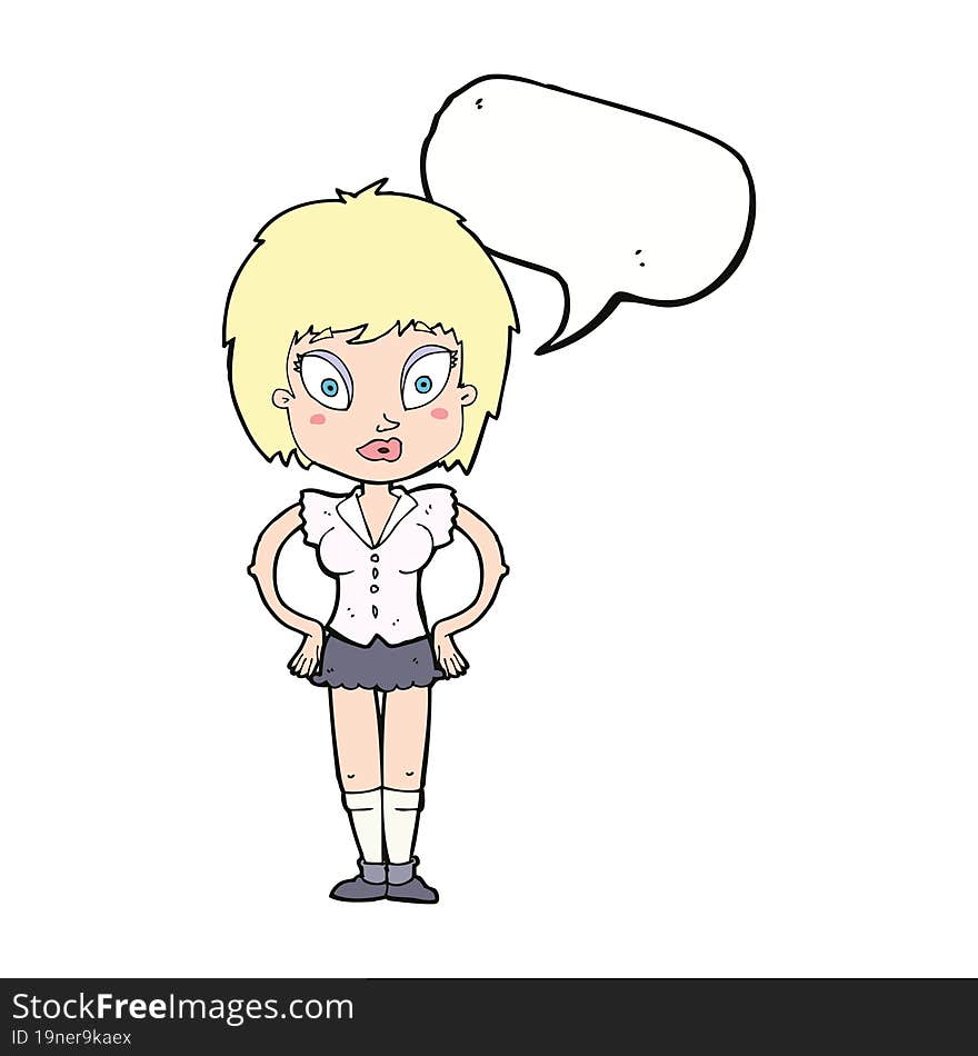 cartoon pretty girl with speech bubble