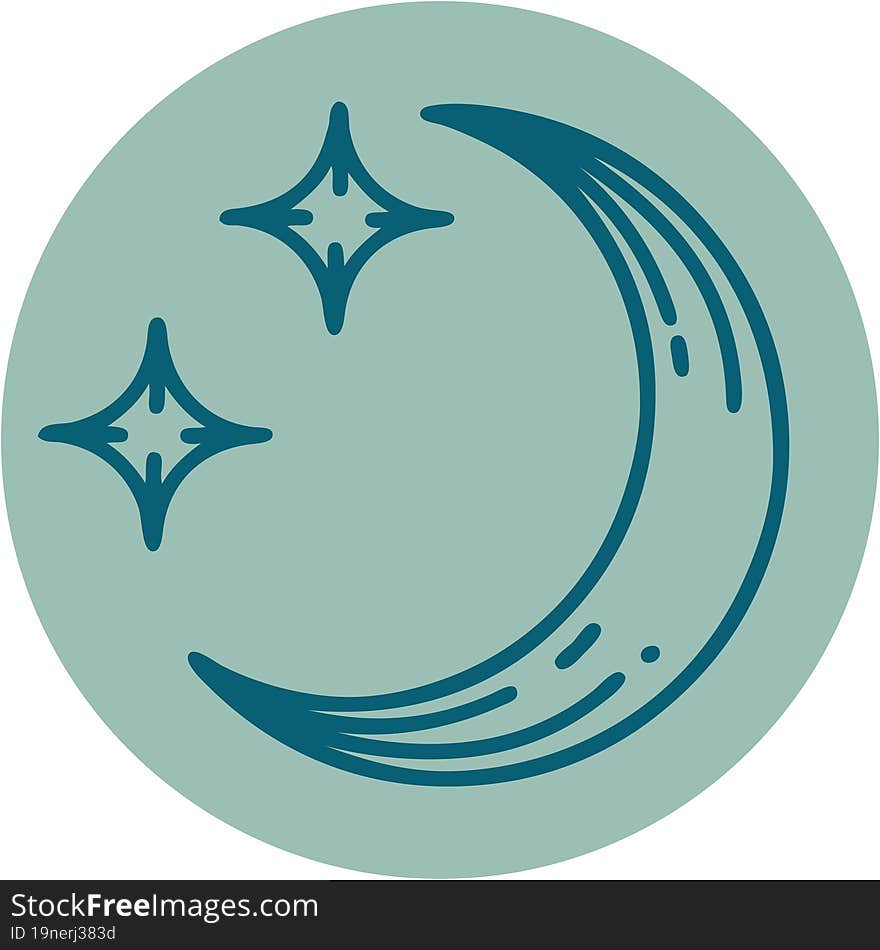 iconic tattoo style image of a moon and stars. iconic tattoo style image of a moon and stars