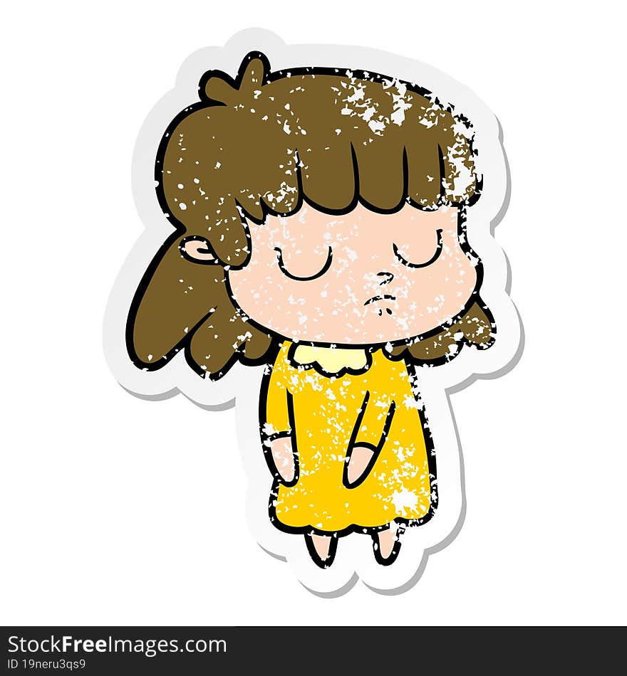 distressed sticker of a cartoon indifferent woman