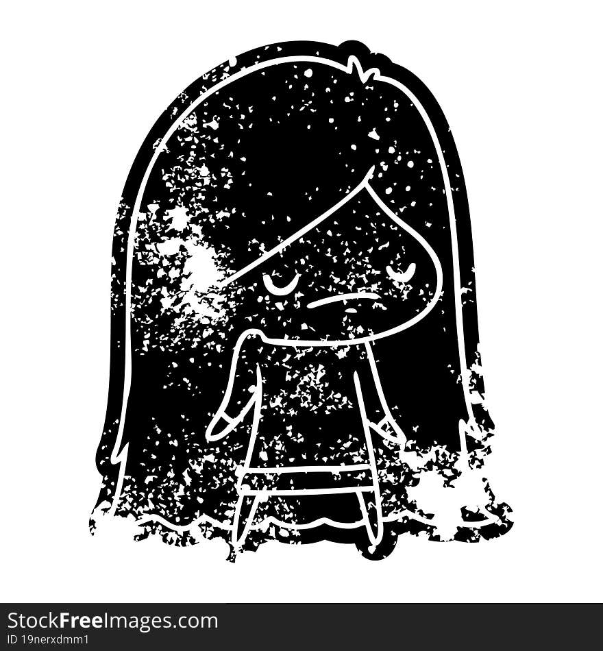 grunge distressed icon of a cute kawaii girl. grunge distressed icon of a cute kawaii girl