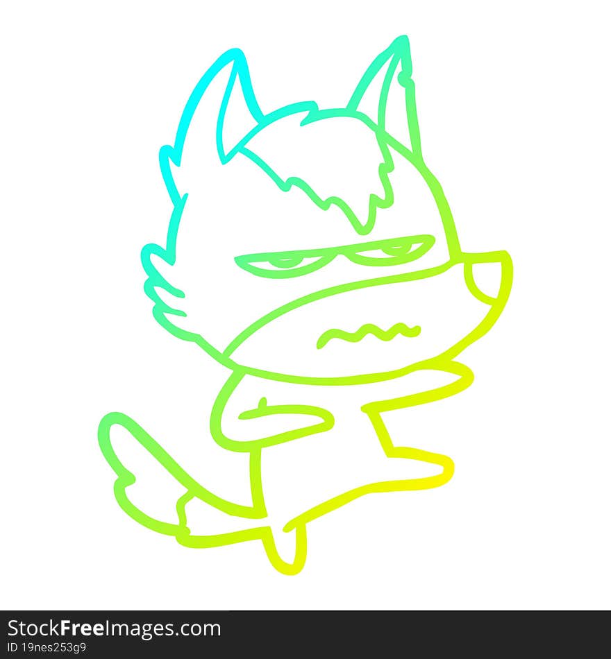 cold gradient line drawing cartoon annoyed wolf