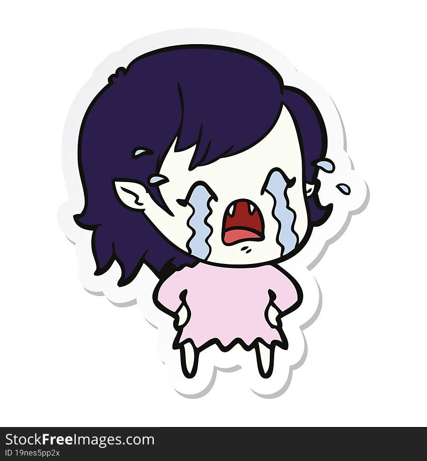 sticker of a cartoon crying vampire girl