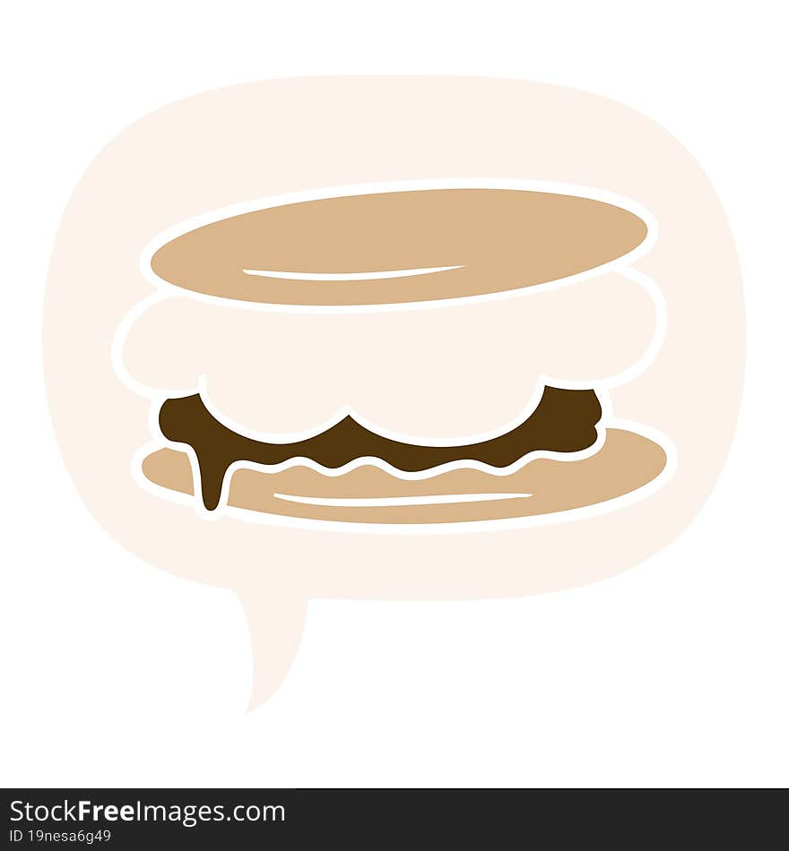 smore cartoon and speech bubble in retro style