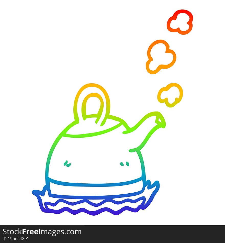 rainbow gradient line drawing cartoon kettle on stove