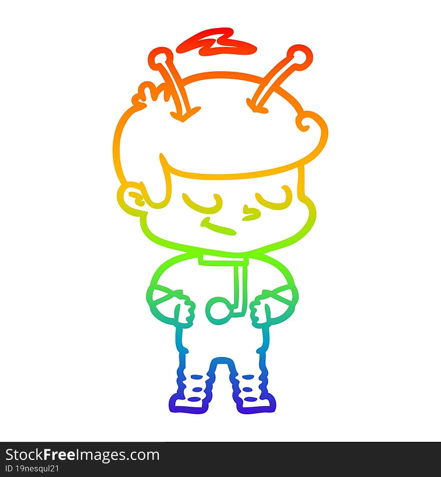 rainbow gradient line drawing friendly cartoon spaceman