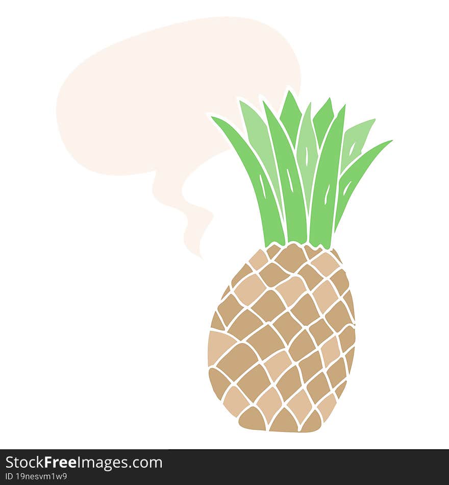 cartoon pineapple and speech bubble in retro style