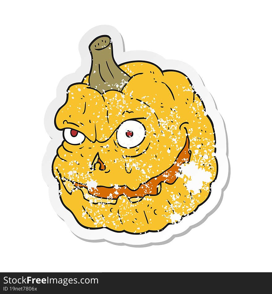 retro distressed sticker of a cartoon spooky pumpkin