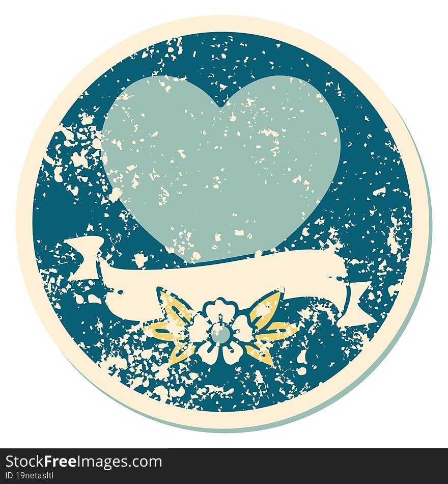 Distressed Sticker Tattoo Style Icon Of A Heart And Banner