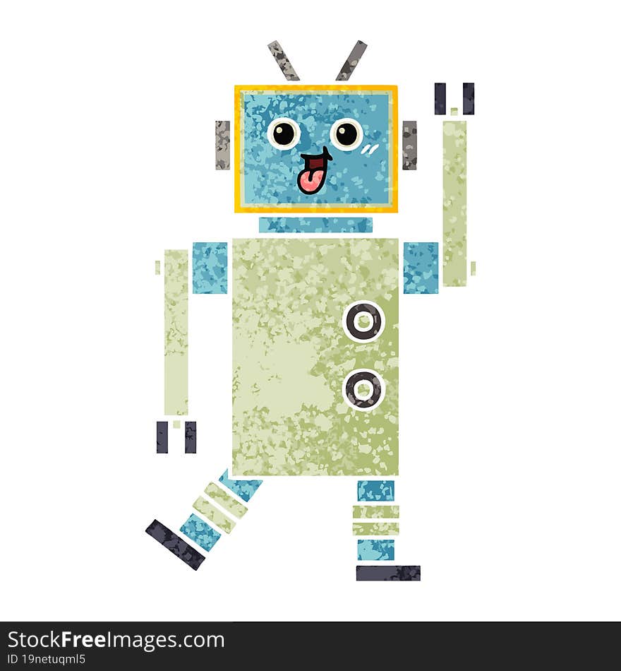 Retro Illustration Style Cartoon Robot