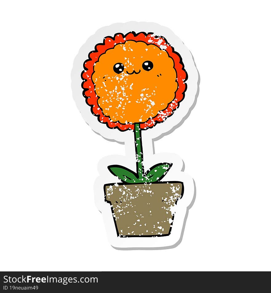 distressed sticker of a cartoon flower