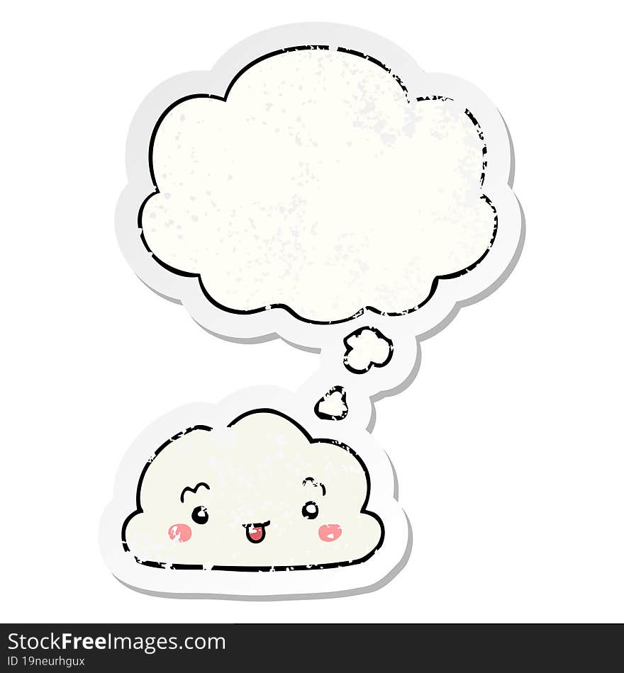 cartoon cloud and thought bubble as a distressed worn sticker